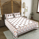 Desert Palms Rajasthani King Size Bedsheet - Jaipuri Traditional Block Painting with 2 Pillow Covers